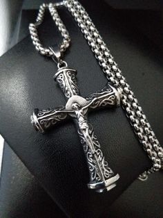 "Men's Chunky Heavy Celtic Cross Crucifix Necklace, Stainless Steel Necklace, Statement Pendant Necklace,  CHRISTMAS GIFT For Him Something for the curious, the wandering soul...make your mark! LIMITED QUANTITY AVAILABLE!!  MAKES THE PERFECT GIFT! IDEAL FOR ALL OCCASIONS, CHRISTMAS, BIRTHDAY, FATHER'S DAY, ANNIVERSARY!   Comes with a strong stainless steel 4 MM box chain, length of your choice!   Made from high-quality Stainless Steel, will not tarnish or change colour! Comes packed in a quality Handmade Stainless Steel Cross Necklace, Mens Cross Necklace, Stainless Steel Cross Pendant, Crucifix Necklace, Christmas Gifts For Him, Celtic Cross, Best Gifts For Men, Christian Jewelry, Birthday Gift For Him