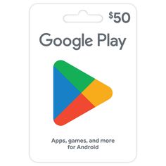 the $ 50 google play gift card is shown with an image of a video game