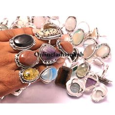 ad eBay - Agate & Mix Gemstone 925 Sterling Silver Plated Handmade Wholesale Lot Rings - Buy Now, click the link (eBay) Adjustable Silver Stackable Rings With Stones, Vintage Silver Gemstones For Gift, Bohemian Silver Rings With Stones, Handmade Vintage Silver Stackable Rings, Vintage Silver Crystal Ring With Natural Stones, Silver Gemstones For Jewelry Making With Stone Setting, Handmade Silver Gemstones For Jewelry Making, Adjustable Silver Gemstone Ring, Artisan Silver Rings With Stone Setting