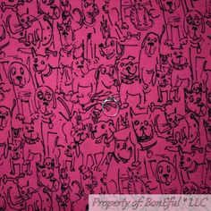 a pink background with black and white drawings on it