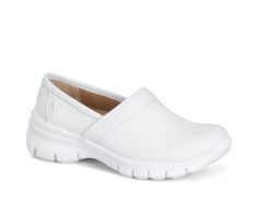 Conquer the day in this casual clog style with Nurse Mate's Libby! It’s slip-resistant and features a classicly smooth silhouette to keep you looking sleek for every shift. Stain resistant leather upper,Easy slip-on entry,Approx. 1 1/2 inch heel,Classic round toe,Cushioned Pillowtop™ footbed for added comfort,Durable, shock-absorbing, slip-resistant outsole,Nurse Mate branding details,Runs small, it is recommended to order a half size up | Women's Nurse Mates Libby Slip-Resistant Clogs in White Clog Style, Clogs Style, Women Nurse, 2 Inch Heels, Slip On Sneaker, Clogs, Leather Upper, The Day, Stain