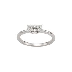 Your style will stand out whenever you wear this sterling silver Moissanite Outlet half moon ring.Click on this JEWELRY & WATCHES GUIDE to learn about fit, styles, materials and more! Width: 1.7 mm Nickel free Metal: sterling silver Plating: platinum, rhodium Finish: polished Packaging: boxedSTONE DETAILS Stone type: lab-created moissanite Total weight: 1/10 ct. Shape: round Setting: micro prong Gemstones may have been treated to enhance their appearance. Special care may be required. Please vis Modern Silver Diamond Ring For Everyday, Silver Diamond Ring With Round Cut, Everyday Silver Diamond Ring With Round Cut, Sterling Silver Rings With Single Cut Diamonds For Everyday, Everyday Sterling Silver Diamond Ring With Accents, Silver Diamond Ring For Everyday, Fine Jewelry, Adjustable Sterling Silver Diamond Ring With Round Band, Everyday White Gold Rings With Diamond Accents, Sterling Silver Open Ring With Single Cut Diamonds