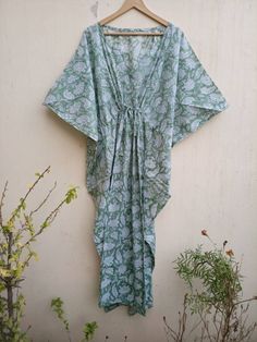 "These Kaftan we make from pure cotton Cambric Handblock print fabric. Handblock print gives it very unique look Size= Length 52\" Free size in chest . ." Night Gown Cotton, Cotton Kaftan, Women's Nightgowns, Cotton Gifts, Kantha Stitch, Dress Maxi, Style Expert, Beach Wear, Print Fabric