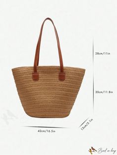 BirdinBag - Vacation-Ready Double Handle Straw Bag - Large Capacity, Summer Beach Must-Have Handle Bag, Summer Travel, Color Khaki, Large Bags, Womens Tote Bags, Summer Beach, Straw Bag, Straw, Tote Bag