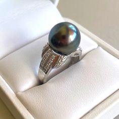 Ring , Tahitian Pearl With Diamonds. Size 7 Beautiful - As A Wedding Ring Or Just For A Beautiful Statement Ring. Never Worn. Travel To Tahiti, Purchased Pearls For Jewelry And Diamond Setting On Band. Beautiful! Tahitian Pearl Jewelry With Diamond Accents For Wedding, Fine Jewelry Tahitian Pearl For Wedding, Tahitian Pearl Fine Jewelry For Wedding, Tahitian Pearl Wedding Ring Jewelry, High Luster Diamond Wedding Rings, Tahitian Pearl Ring With Diamond Accents For Wedding, White Gold Tahitian Pearl Jewelry For Anniversary, Tahitian Pearl Wedding Rings In Fine Jewelry Style, Tahitian Pearl Wedding Rings Fine Jewelry