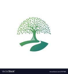 a tree with leaves on the top and an arrow in the middle, logo design