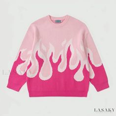 Lasaky - Stylish Knitted Sweater by Zong Chi Clothing Co. - Gradient Flame Design with Contrast Colors, Dark Abyss Abi Geek Chic Pullover Streetwear Fashion Outfits, Aesthetic Sweaters, Y2k Sweater, Flame Design, Round Neck Sweater, Retro Mode, Casual Sweater, Print Sweater, Streetwear Y2k