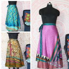 Indian Traditional Vintage Long Attractive Wrap Around Silk Saree Skirts for Women, Two Layer Assorted free size wrap Reversible Tie Skirts. Boho Double layered Upcycle Indian Vintage Sari Silk Skirts. Our skirt is handmade in India out of recycled saris and turned into the beautiful finished skirt. Our artisans Ladies are able to give you best product with varied selection. Every skirt is truly an original made with exotic reclaimed materials. Embrace the free-spirited vibes with our Hippie Gru Traditional Long Wrap Skirt For Spring, Traditional Multicolor Long Wrap Skirt, Bohemian Multicolor Flared Wrap Skirt, Multicolor Long Lined Wrap Skirt, Traditional Tiered Wrap Skirt With Lining, Multicolor Tiered Wrap Skirt With Lining, Multicolor Tiered Lined Wrap Skirt, Multicolor Wrap Skirt For Festivals, Saree Upcycle