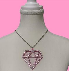 Chain Necklace with a diamond pendant made of of thick acrylic resin Handmade with swarvoski crystals Chain is 18 inches and adjustable pendant measures 3" inches Perfect for any scene queen! Pink Diamond Necklace, Scene Queen, Scene Queens, Crystal Chain, Choker Necklaces, Gyaru, Pink Diamond, Diamond Pendant, Favorite Jewelry