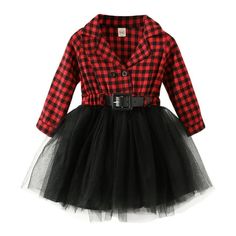 Toddler Kids Girls Clothes Christmas Dress Ruffle Red Plaid Black Mesh Skirt Outfits Overall Fall Winter. Long-sleeved v-neck, lapel, formal design, double-breasted and belt, overall Christmas mesh plaid skirt, suitable for taking pictures with family, parties, wearing during festivals, also be the family's Christmas matching clothes. Baby Girl afll winter clothes size 2-3T,3-4 years old,4-5T,5-6T,6-7T. Mesh Skirt Outfit, Black And White Plaid Dress, Tulle Skirt Black, Red Plaid Dress, Black N White Dress, Kids Outfits Girls, Long Sleeve Plaid, Formal Outfit