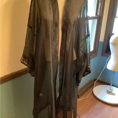 This Gorgeous Sheer Duster Has Kimono Type Sleeves And Is 44” Long. Thanks For Looking! Sheer Duster, New Color, Silk, Black, Color