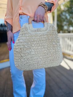 Meet our St. Tropez Straw Bag! This style is perfect for either a day at the beach or just as an accessory for your Vacay or Summer outfit. It includes a zipper closure, an interior pocket, and also a tan interior. This bag is lightweight with sturdy and durable handles, and is able to hold a lot of your necessities! *Snap the sides to create another look! Measurements: 17" L x 15" H Materials: 100% Paper Summer Style Sand-colored Shoulder Bag, Sand-colored Shoulder Bag For Summer Travel, Handheld Beige Hobo Bag For Beach Season, Trendy Beach Season Satchel For Daily Use, Brown Summer Satchel For Vacation, Trendy Satchel For Daily Use And Beach Season, Brown Satchel For Summer Vacation, Versatile Satchel Straw Bag For Vacation, Beige Handheld Hobo Bag For Vacation