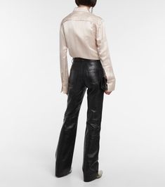 Flared Leather Pants, Satin Shirt, Pants Straight, Straight Pants, Slim Legs, Leather Ankle Boots, Fashion Pants, Designing Women, Black Pants