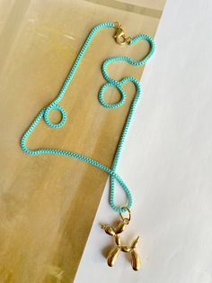 Balloon Dog Colored necklaces Gold Enamel Party Necklace, Gold Enamel Necklace For Party, Thick Necklace, Hot Green, Balloon Dog, Enamel Necklaces, Light Blue Green, Rainbow Color, Colourful Necklace