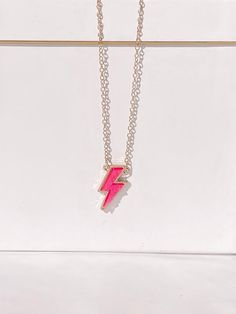 Pink Lightning Bolt Necklace | Sassy Shortcake Preppy Etsy Finds, Lighting Bolt Necklace, Cute Preppy Necklaces, Preppy Jewelry Rings, Cute Preppy Jewelry, All Pink Outfit Aesthetic, Preppy Jewelry Necklaces, Hot Pink Stuff, Hot Pink Things