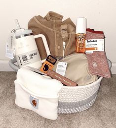 an assortment of personal care items in a basket