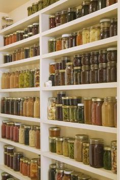 shelves filled with lots of different types of jars