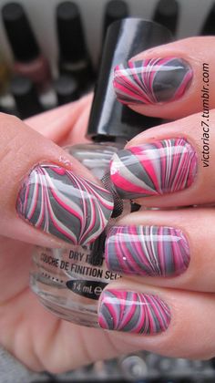 Badass Nails, Gray Nail, Fav Hairstyles, Water Marble Nail Art, French Manicures, Water Marble Nails, Marble Nail Designs, Water Marble, Nail Art Techniques