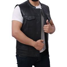 Style and function combined to offer you a Jett Men's Motorcycle leather vest. It is made using cowhide leather, which is exceptionally durable and supple. The mesh lining improves ventilation, keeping you cool and comfortable even in hot weather. The Jett Vest was designed to be versatile and suitable for both casual and active lifestyles. Its sleek and sophisticated style complements any outfit, and its lightweight build and portability make it ideal for travel or outdoor pursuits. If you like Outdoor Leather Vest With Pockets, Rugged Leather Sleeveless Vest, Biker Style Leather Vest, Classic Leather Vest For Biker Events, Fitted Leather Casual Vest, Casual Fitted Leather Vest, Leather Biker Vest Sleeveless, Fitted Leather Vest With Rugged Style, Classic Black Leather Vest