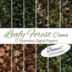 leafy forest camo 12 seamless digital papers