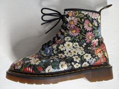 (eBay) Find many great new & used options and get the best deals for #1 DR. MARTENS BLACK FLORAL LEATHER BOOTS SIZE 7UK MADE IN ENGLAND VINTAGE RARE at the best online prices at eBay! Free shipping for many products! Vintage Ankle Boots For Spring, Vintage Lace-up Boots For Spring, Vintage High-top Boots For Spring, Vintage Round Toe Boots For Spring, Vintage Spring Boots With Round Toe, Painted Doc Martens, Boot Pictures, Floral Dr Martens, Dr Martens Black