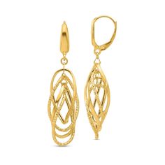 You'll be ready to shimmer and shine on any occasion with these intertwined teardrop earrings. Solid 14K gold Each drop features textured and polished teardrop dangles intertwined in a mesmerizing design Lever backs Diamond Cut Teardrop Chandelier Earrings, Modern Twist 14k Gold Earrings For Formal Occasions, Modern Twist 14k Gold Formal Earrings, Gold Briolette Earrings For Formal Occasions, Yellow Gold Briolette Teardrop Earrings For Formal Occasions, Yellow Gold Briolette Teardrop Earrings For Formal Events, Yellow Gold Teardrop Briolette Earrings For Formal Occasions, Formal Diamond Cut Dangle Teardrop Earrings, Formal Diamond Cut Teardrop Dangle Earrings