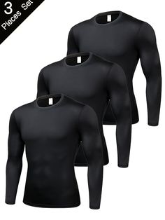 Introducing our Mens QuickDry Long Sleeve Workout Shirts 3Pack, perfect for your active lifestyle. Our shirts are designed with high-quality polyester fabric that offers a high stretch for ultimate comfort. Whether you're hitting the gym, going for a run, or just running errands, these shirts are versatile and stylish for any occasion. Benefits of our Mens QuickDry Long Sleeve Workout Shirts 3Pack include: Quick-drying fabric to keep you feeling fresh and dry throughout your workouts Long sleeves provide extra protection from the sun and elements High stretch material allows for a full range of motion during any activity Breathable fabric keeps you cool and comfortable during even the toughest workouts Versatile design can easily transition from the gym to casual wear Don't miss out on the High Stretch Moisture-wicking Tops For Outdoor Activities, Functional Compression Tops For Outdoor Activities, High Stretch Black Tops For Outdoor Activities, High Stretch Black Top For Outdoor Activities, Black High Stretch Tops For Outdoor Activities, Solid Crew Neck Rash Guard For Sports, High Stretch Sportswear Top For Outdoor Activities, Black Crew Neck Activewear For Outdoor Activities, Fitted Crew Neck Activewear For Outdoor