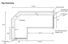 the top view of an enclosure with measurements for each section, including height and width