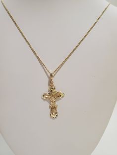 "You are viewing a beautiful 24k.solid gold Jesus cross pendant. The pendant total weight approx. 3.64 grams. NOTE : CHAIN NOT INCLUDED The pendant measures approx.1 3/4 inches tall x 7 /8 inches wide.. The cross marked 14k at the back. The cross pendant is nicely carved with Jesus on the cross , diamond cut style so its spark in any angle as you wear it. Please take a closer at the video and photos. When listing and describing our items we make a conscious effort to over describe all imperfecti Gold Plated Cross Pendant Necklace, Yellow Gold Plated Cross Pendant Necklace, Yellow Gold Plated Crucifix Cross Necklace, Gold Plated Yellow Gold Crucifix Necklace, Yellow Gold Crucifix Cross Necklace, Gold Plated, Gold-plated Yellow Gold Crucifix Necklace, Gold Plated Spiritual Cross Jewelry And Charms, Yellow Gold Cross Pendant Stamped 14k, Hallmarked Yellow Gold Cross Pendant