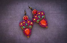 Elegant Charms ∙ Soutache Earrings in Red and Orange ∙ Gift for Her ∙ Handmade Art ∙ by nikuske by nikuske on Etsy Oranges Gift, Soutache Jewelry, Red And Orange