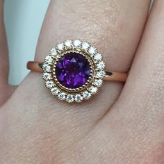 Rose Gold Amethyst Stacking Daisy Ring | Etsy Elegant Yellow Gold Amethyst Ring With Halo Setting, Timeless Amethyst Wedding Ring With Center Stone, Timeless Amethyst Ring With Center Stone For Wedding, Elegant Amethyst Ring With Center Stone, Timeless Amethyst Ring For Wedding, Timeless Amethyst Ring With Center Stone For Anniversary, Elegant Amethyst Birthstone Ring With Bezel Setting, Elegant 14k Gold Amethyst Ring With Bezel Setting, Classic Purple Diamond Ring With Halo Setting