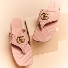 Gucci Marmont Gg Padded Chevron Matelasse Leather Thong Flat Sandals Shoes Gucci Quilted Leather Flip Flop Sandals With Goldtone Double G Medallion Flat Heel Thong Strap Slide Style Leather Outsole Made In Italy] Designer Color: Perfect Pink. Size: 39 Eu (Insole Measures 10.25 Inches Long, 3 5/8" Wide.) Brand New With The Box With A Dust Bag. Shoes Gucci, Gucci Marmont, Rubber Sandals, Leather Thong Sandals, Gucci Bamboo, Leather Flip Flops, Gucci Leather, Perfect Pink, White Sandals