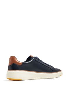 Find COLE HAAN Grandprø Topspin Sneakers on Editorialist. navy blue calf leather brushed finish front lace-up fastening logo patch at the tongue contrasting heel counter debossed logo to the side round toe flat rubber sole Sporty Navy Sneakers With Stitched Sole, Navy Casual Sneakers With Stitched Sole, Classic Navy Sneakers With Contrast Sole, Classic Navy Sneakers With Textured Sole, Navy Sneakers With Perforated Toe Box, Blue Leather Sneakers With Gum Sole, Classic Navy Plain Toe Sneakers, Blue Sneakers With Contrast Sole, Navy Leather Lace-up Sneakers