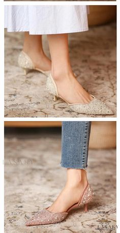 Lasaky - Crystal Diamond High Heels with Pointed Toe and Low Stiletto Heel - Single Shoes with Shallow Mouth Flat Shoes Wedding, Elegant Flat Shoes, Pink Bridal Shoes, Diamond High Heels, Bridesmaids Heels, Ivory Bridal Shoes, Ivory Shoes, Pearl Shoes, Low Heel Pumps