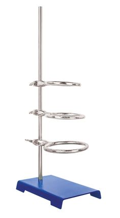 a three tiered metal rack on a blue stand