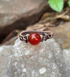 Bright Orange Carnelian and Wire Wrapped Copper Ring.  Size 9. Spiritual Carnelian Ring Jewelry, Spiritual Carnelian Cabochon Rings, Vintage Rings With Natural Stones For Healing, Orange Carnelian, Copper Ring, Copper Rings, Bright Orange, Wire Wrapped, Wire Wrapping