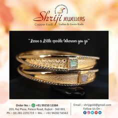 Leave a little sparkle wherever you go ! #shrijijewellers #bangles #mfggoldornaments #ornaments #traditionalbangles #jewellery #jewellers #gold #fashionjewellery #fashionjewelry #copperkadli #copperbangle #gabhakadli #goldenretrieverpuppy Copper Bangles, Antique Gold Bracelet, Gold Ornaments, Gold Jewellery Design, Gold Bangles