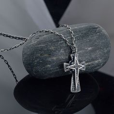 Boyfriend Memorial Gift, Anniversary Gift, Best Friend Gift -fathers day gifts ,valentines day gift for boyfriend Gifts For Him Christmas Jesus Crucifix Necklace, Christ Jesus Cross Pendant, Religious Mens Pendant, Silver Christian Jewelry, Oxidized Men Medal, Religious Pendant Black Zircon Cross Pendant  Pendant width: 1 Inches Pendant height: 1.4 Inches Pendant Weight: 5 g MATERIALS: -925 Solid Silver and Silver Plated White bronze - Chain : Solid 925 sterling silver PRODUCTION METHOD: - Handmade with Care INTERNATIONAL SHIPPING: - We use International Priority Shipping Service - 5-10 Business Days - FREE Shipping PACKAGING: - All handmade sterling silver rings are nicely packaged ready to gift in elegant jewelry boxes. - Gift for her, gift for mother's day Silver Cross Necklace For Father's Day Gift, Black Engraved Cross Jewelry, Spiritual Stainless Steel Necklaces For Father's Day, Spiritual Stainless Steel Necklace For Father's Day, Black Cross Pendant Jewelry Gift, Crucifix Necklace For Father's Day Gift, Black Necklace For Father's Day Anniversary, Black Stainless Steel Necklace For Memorial, Black Spiritual Jewelry For Father's Day