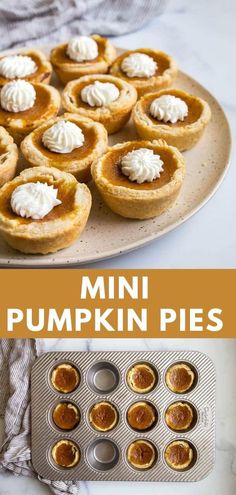 mini pumpkin pies with whipped cream on top