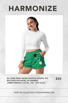 Harmonize All-Over Print Unisex Athletic Shorts - Athletic Shorts Outfit Ideas Athleisure High-waisted Athletic Shorts Relaxed Fit, Green Running Shorts For Summer, Green Athletic Shorts With Built-in Liner, High-waisted Relaxed Fit Athletic Shorts, High-waisted Relaxed Fit Athletic Shorts For Athleisure, Relaxed High-waisted Athletic Shorts For Athleisure, Casual Running Shorts, Summer Sports Shorts With Built-in Shorts, High-waisted Green Workout Shorts