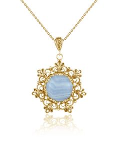 Filigree Gold Plated Silver Flower Blue Lace Agate Woman Pendant Necklace FiligranIst Blue Lace Agate Necklace, Agate Pendant Necklace, Filigree Necklaces, Filigree Jewelry, Flower Blue, Art Gold, Filigree Pendant, Art Pendant, Flower Pendant Necklace