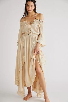 Beach Bliss Maxi Dress | Free People Flowy Beach Dress, Boho Style Inspiration, Gold Maxi Dress, Free People Maxi, Free People Beach, Dress Flowy, Maxi Slip Dress, Layered Skirt, Indie Fashion