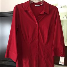 Red Button Shirt, Never Worn. Has Tag. Red Shirt For Office In Fall, Red Office Shirt For Fall, Red Shirt For Office Wear In Fall, Red Long Sleeve Office Shirt, Red Fall Office Tops, Red Office Tops For Fall, Red Fall Office Top, Red Shirt For Workwear In Fall, Red Buttoned Tops For Work