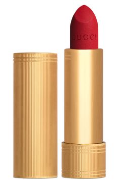 What it is: A matte-finish lipstick that delivers intense vivid color with a single stroke.What it does: Delivering bright and rich lip color with a soft and velvety feel, the texture of Rouge à Lèvres Mat Matte Lipstick has a silk-like, comfortable finish that won't dry out your lips or smudge. Its gold metal-colored tube is precise and elegant, with evenly spaced narrow ribbed grooves etched vertically into its length.How to use: Apply to lips. Use the sharp edge of the bullet to contour. Styl Mac Diva, Mat Lipstick, The Painted Veil, Gucci Makeup, Long Lasting Matte Lipstick, Creamy Lipstick, Lipstick Tube, Lipstick Collection, Dior Addict