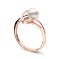 Cordon Collection Akoya Pearl Ring Elegant Rose Gold Pearl Promise Ring, Elegant Rose Gold Open Pearl Ring, Classic Rose Gold Pearl Open Ring, Classic Rose Gold Open Pearl Ring, Rose Gold Open Pearl Ring For Anniversary, Formal Rose Gold Pearl Ring, Modern Pearl Ring For Formal Occasions, Formal Pearl Drop Open Ring, Classic Rose Gold Pearl Rings