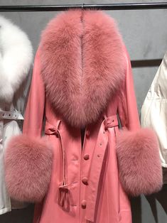 Color: Rose Pink Faux Fur Collar Material: Sheepskin Fully Lined Belt Included Lining: Polyester Single Breasted Sample Size: S Delicate dry clean Protect accessory before washing Our Style No. ZC_Faux Fur Genuine Leather Coat in Rose Pink Made-to-order (MTO) style Please allow additional 3-5 days for MTO order to be processed Pink Fur Coat, Cow Painting, Pink Faux Fur, Plus Size Coats, Wool Blend Jacket, Pink Coat, Faux Fur Collar, Leather Blazer, Fur Collar