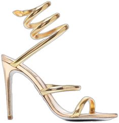 Luxury Gold Sandals With 4-inch Heel, Chic Metallic Sandals With Wrapped Heel, Chic Gold Ankle Wrap Sandals, Chic Gold Ankle Wrap Heels, Gold Chic Ankle-wrap Heels, Luxury Ankle Wrap Sandals For Spring, Luxury Ankle Wrap Sandals With Wrapped Heel, Luxury Sandals With Wrapped Heel And Ankle Wrap, Designer Gold Ankle Strap Heels