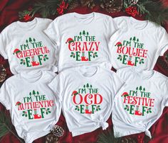 Get into the festive spirit with our personalized Elf Family Christmas matching shirts! Perfect for holiday gatherings, these custom tees bring humor and unity to your celebrations. Create lasting memories with fun, personalized designs for the whole family!    Unwrap the Holiday Magic! Tired of blending into the background during festive gatherings? Light up the room with our personalized Elf Family Christmas matching shirts! Whether you're hosting or attending, these fun and quirky tees will instantly make your family the life of the holiday party.  Holiday Humor Meets Family Unity Imagine the laughter when your family arrives in coordinating elf gear—each shirt uniquely designed to reflect your festive spirit. From little elves to big elves, there's a design for everyone, making you loo Customizable White Tops For Holiday, Customizable Christmas T-shirt, Customizable Crew Neck Christmas T-shirt, Customizable Cotton Christmas T-shirt, Customizable White Christmas Tops, Customizable Christmas Gift Tops, Festive White T-shirt With Letter Print, White Christmas Tops With Custom Print, White Custom Print Christmas Tops