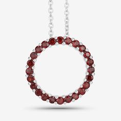 Garnet Pendant, Wreath Design Natural Garnet Rounds Silver Pendant Necklace for Women, Natural Red Gemstone Pendant Necklace, Gift for Her Product Details:  .925 Sterling Silver Stone Details: Garnet Item Type: Pendant Subcategory: Garnet Gross Wt: 3.66 Gemstone Wt: 0.96 ctw Total Stone Wt: 0.96 ctw Finish: Rhodium Plated Product Style: Circle Pendant Chain Type: Cable Chain Clasp: Spring Ring Clasps Total Qty Of Stones: 24 Height: 6.10 MM Width: 18.29 MM Length: 18.29 MM Primary Stone Color: Re Red Gemstone Round Necklace, Ruby Necklace For Valentine's Day, Red Round Gemstone Necklace, Red Ruby Round Necklaces, Round Garnet Gemstone Necklaces, Garnet Birthstone Round Necklace, Red Garnet Round Jewelry, Red Round Garnet Jewelry, Red Round Stone Necklaces For Anniversary