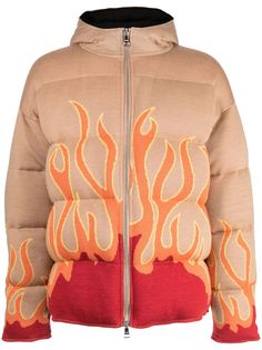 a jacket with flames painted on it